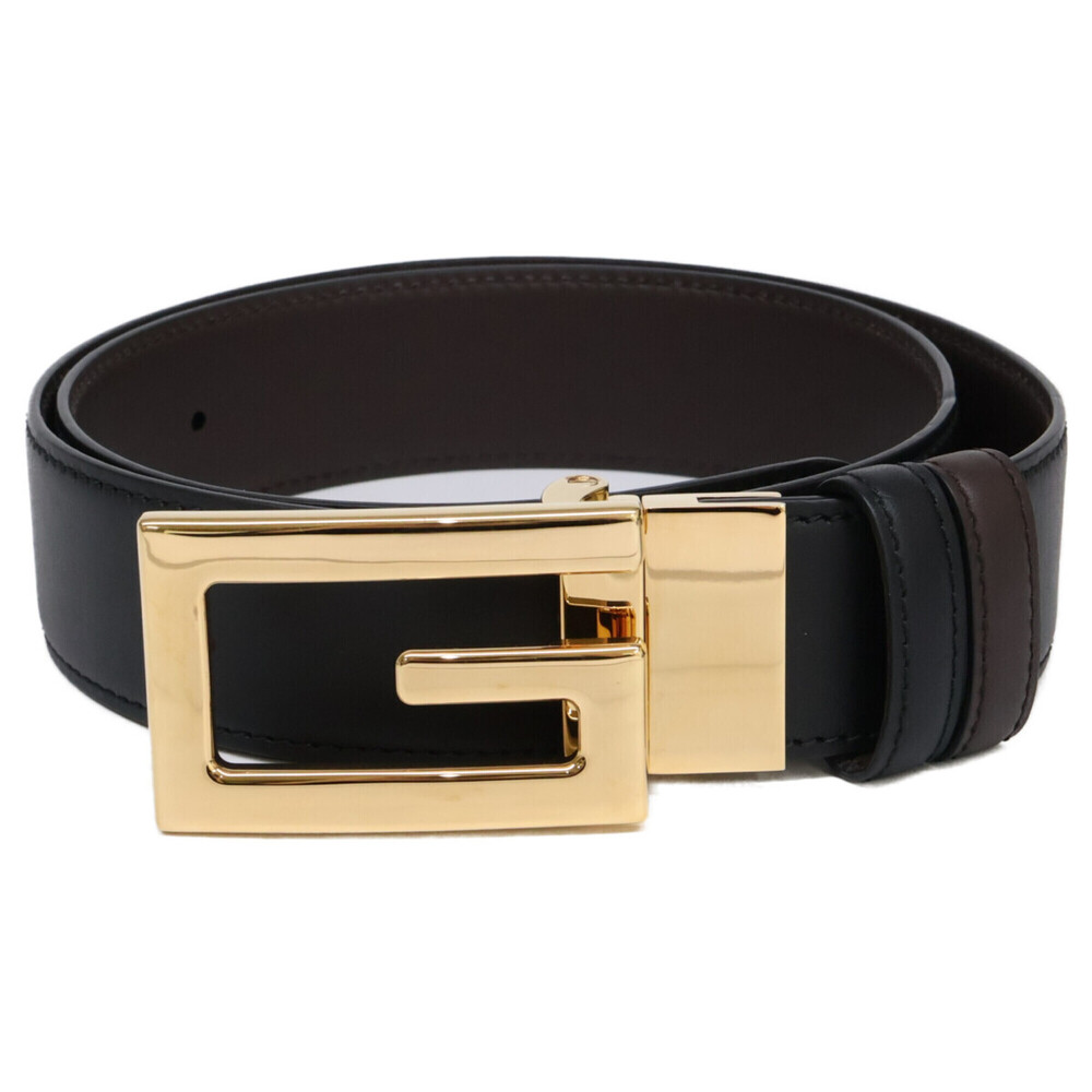 GUCCI 626974 AP0BG Square G Buckle Reversible Belt 80/32 Gold Black Dark Brow...
